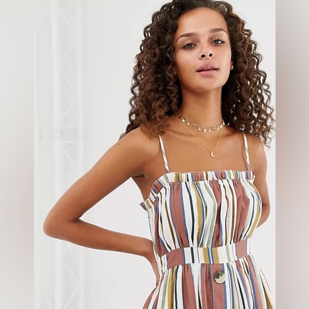 ASOS maternity cami button midi linen sundress striped spaghetti straps raw hem